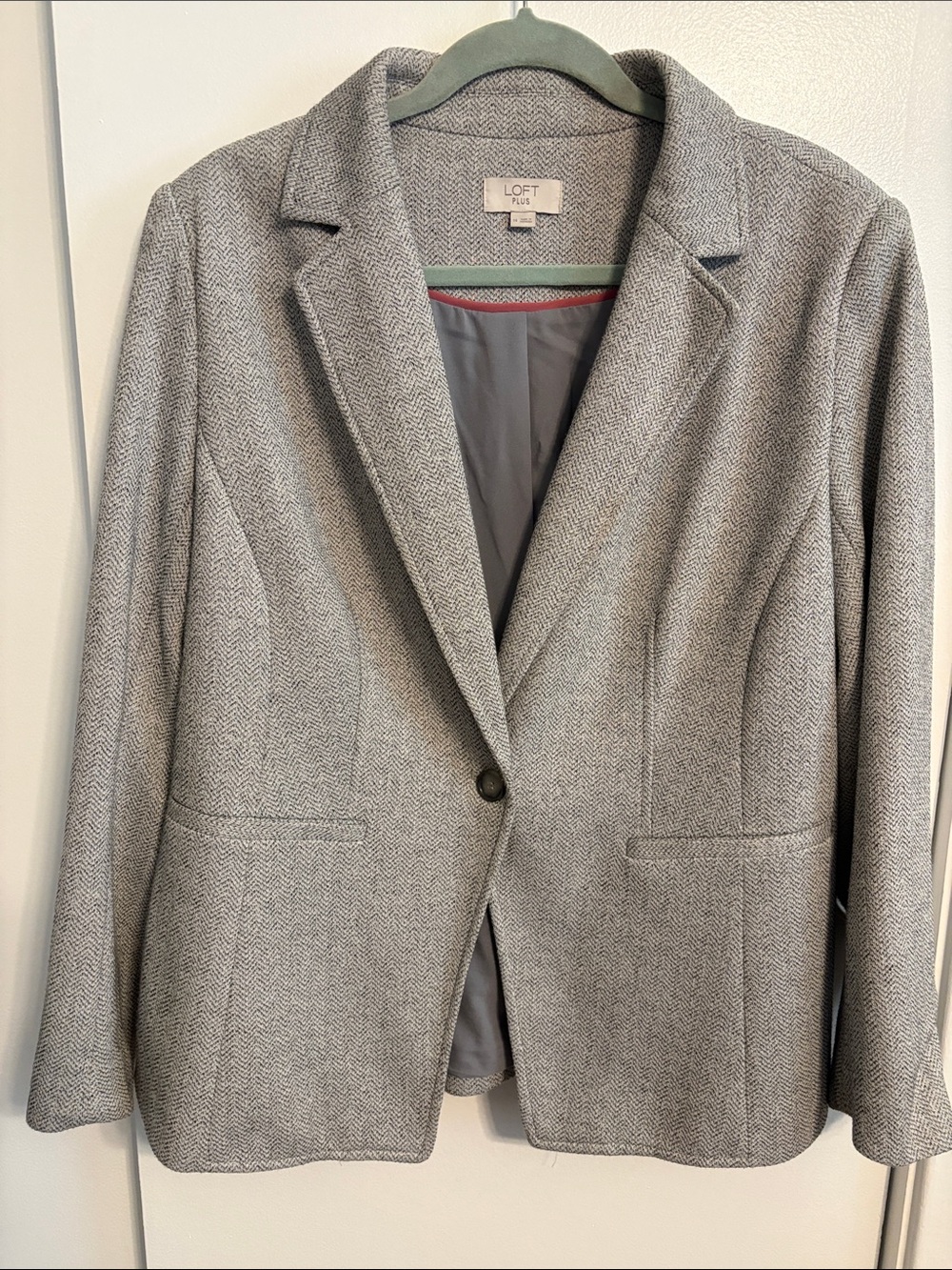 LOFT Light Gray Herringbone Single-Button Blazer